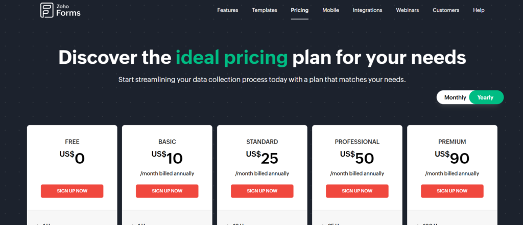 Screenshot: Pricing