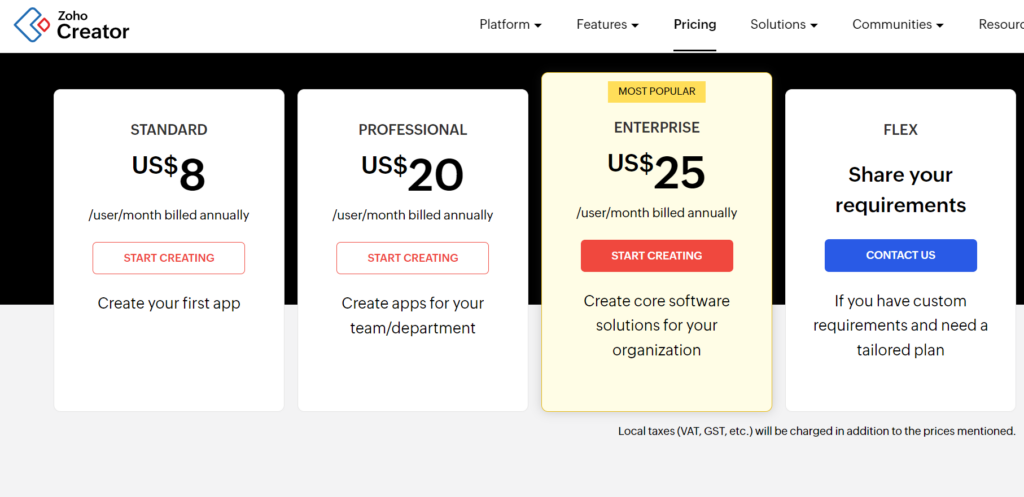 Screenshot: Pricing