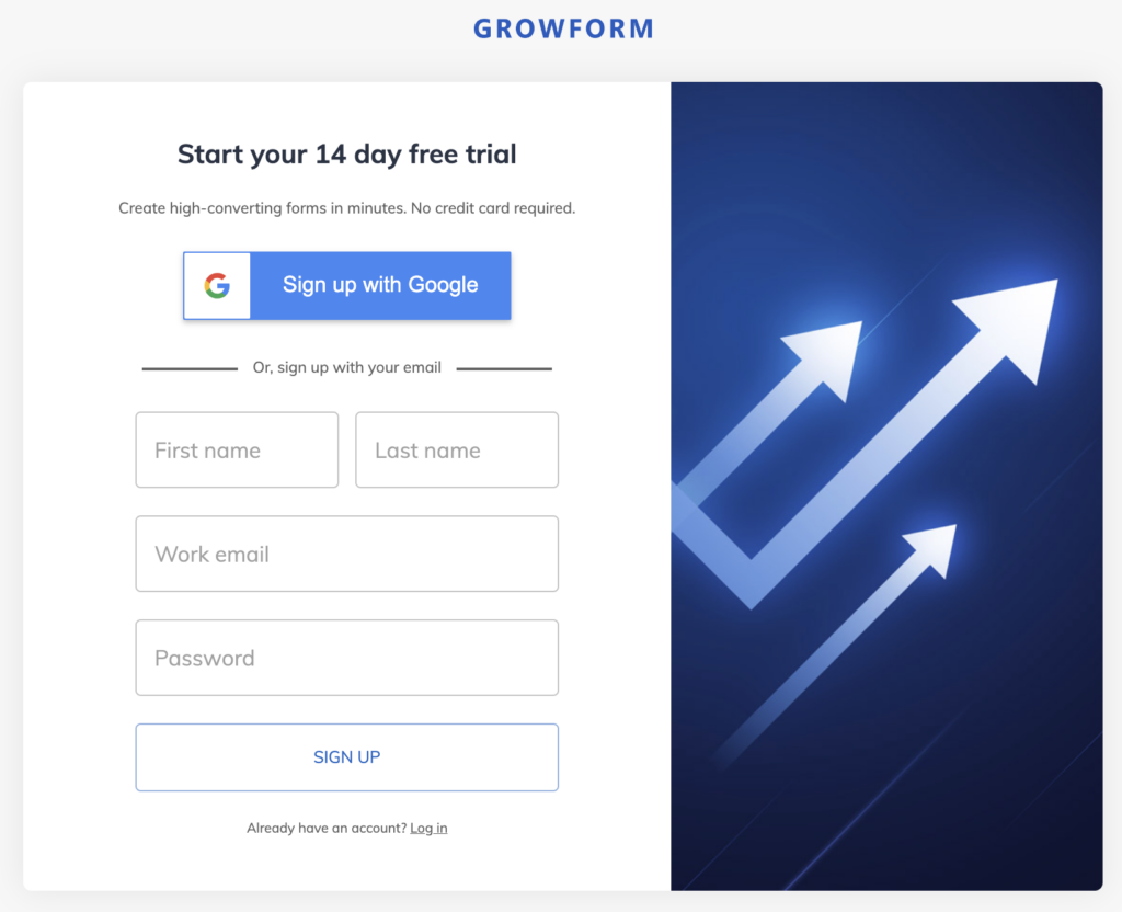 Screenshot: Step 1: Create a Growform Account