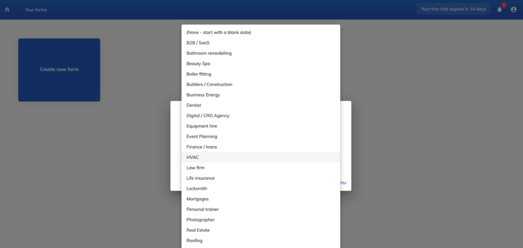 Screenshot: Step 2: Select a Form Template or Start from Scratch