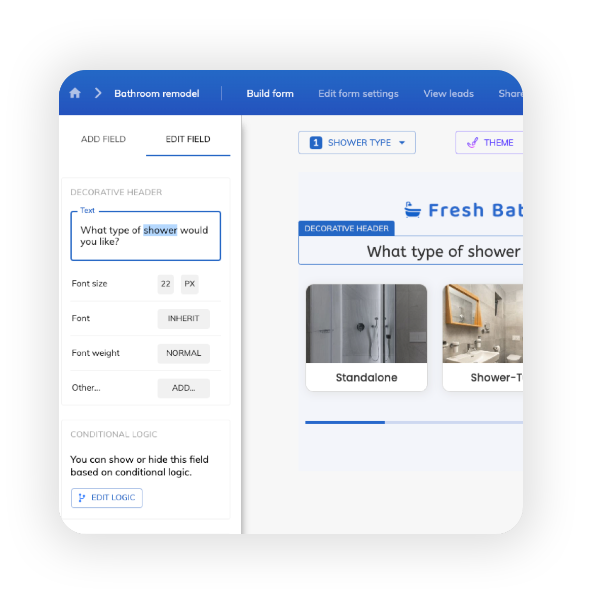 Trade / construction lead generation form builder