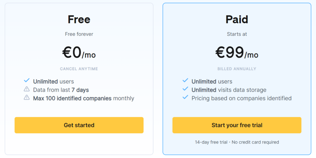 Screenshot: Pricing