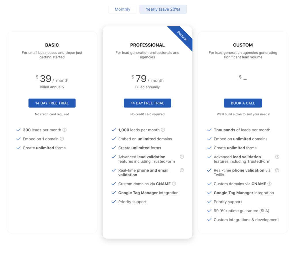 Screenshot: Pricing