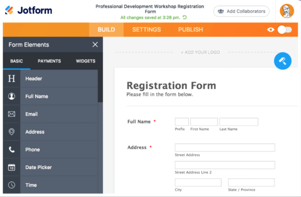 Screenshot: 4. Jotform