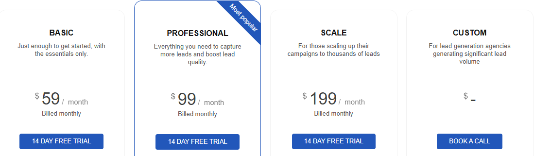 Screenshot: Pricing