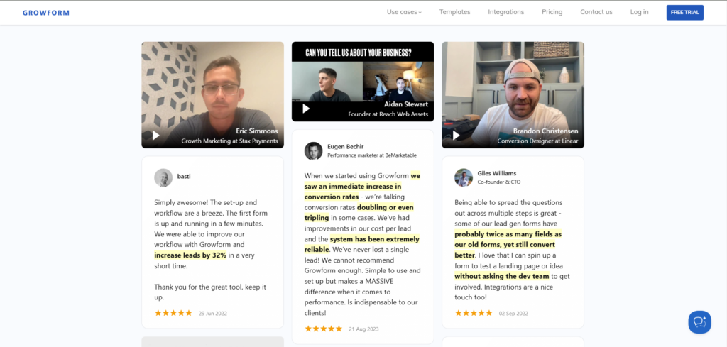 Screenshot: Fallstudien und Testimonials