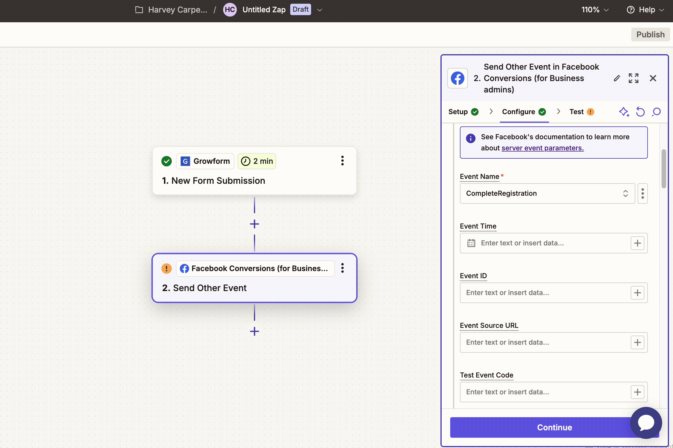 Screenshot: Optional: Sending the time of form submission in UNIX format