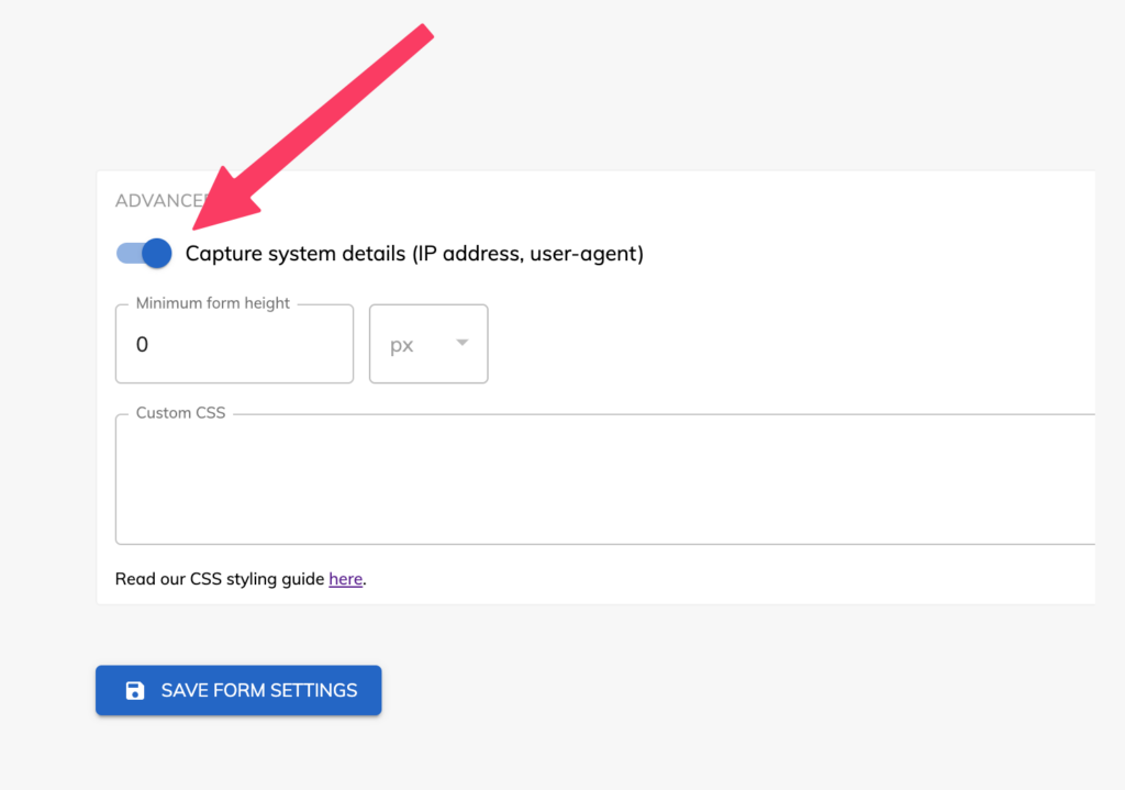 Screenshot: 1. Capture IP address and user agent in Growform