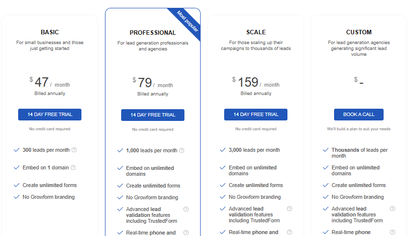 Screenshot: Pricing