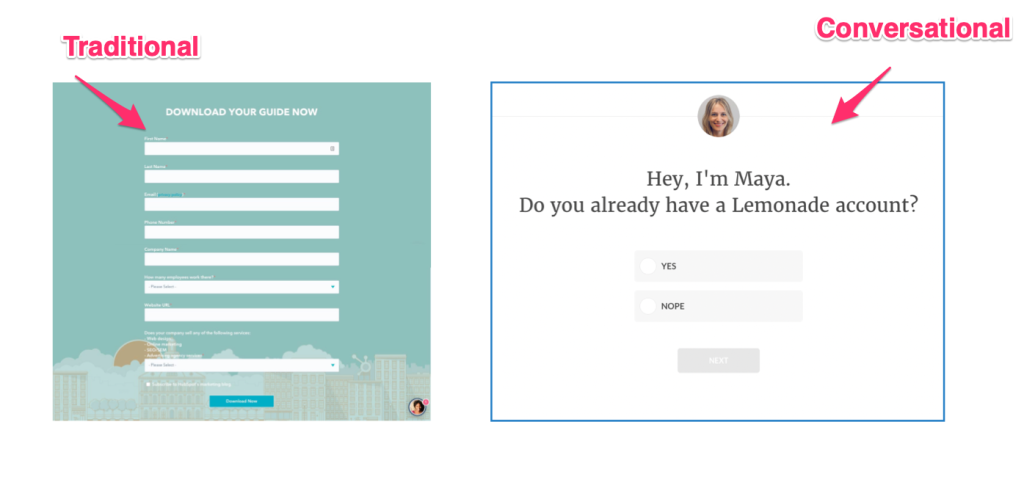 Screenshot: Forme conversazionali e forme tradizionali