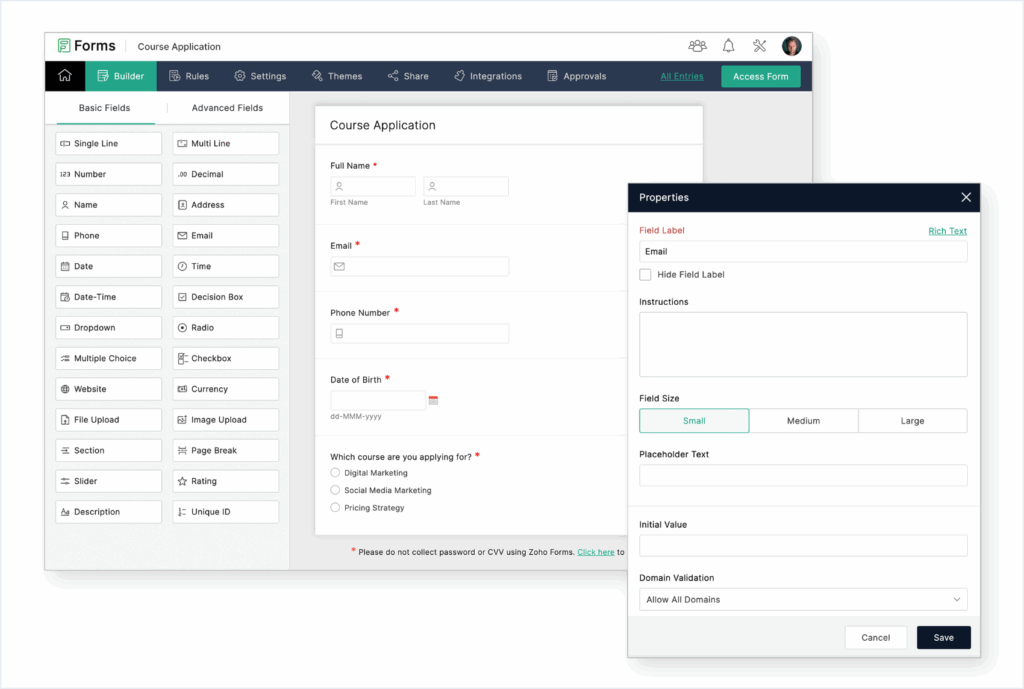Screenshot: 9. Zoho Forms