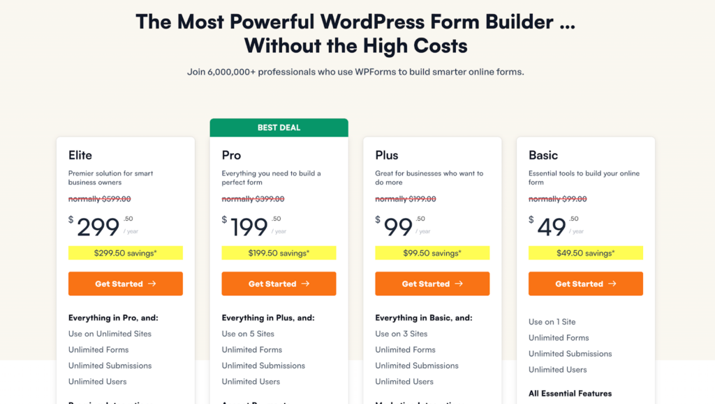 Screenshot: Pricing