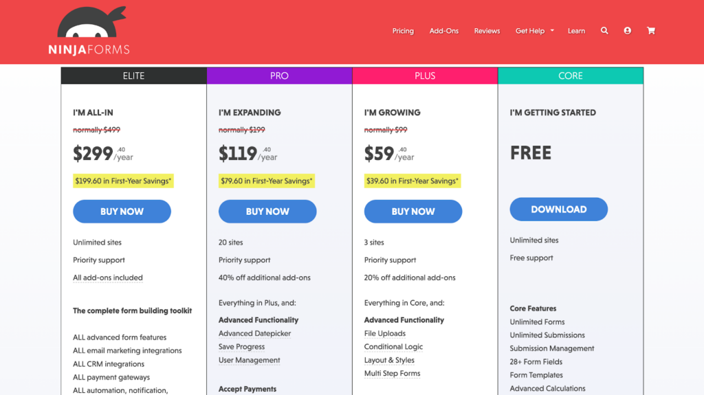Screenshot: Pricing