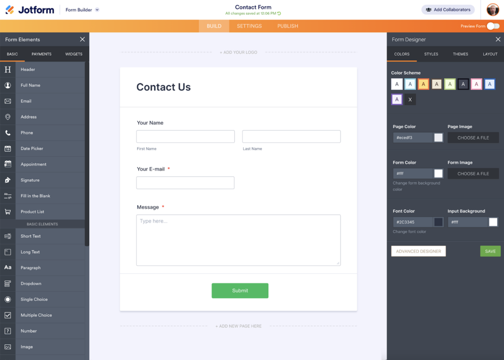 Screenshot: 7. Jotform