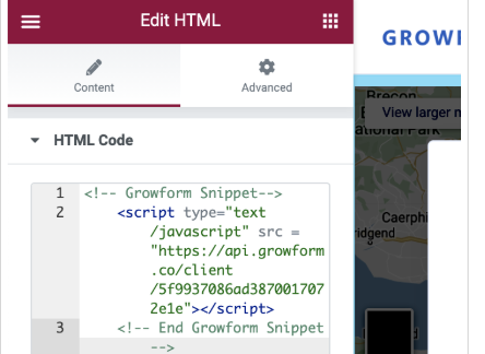 Capture d’écran : Étape 6 : Coller le code d’intégration