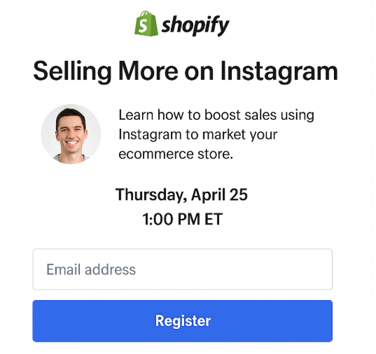 Screenshot: 1. Shopify – „Mehr verkaufen auf Instagram“ Webinar