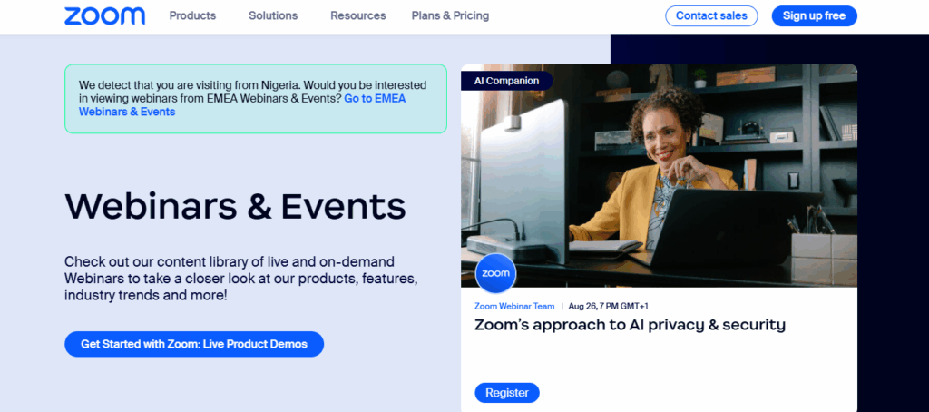 Screenshot: 3. Zoom – „Erste Schritte mit Zoom: Live-Produktdemos“