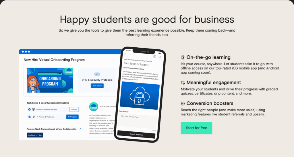 Screenshot: 6. Teachable – „Virtuelles Einarbeitungsprogramm für neue Mitarbeiter“