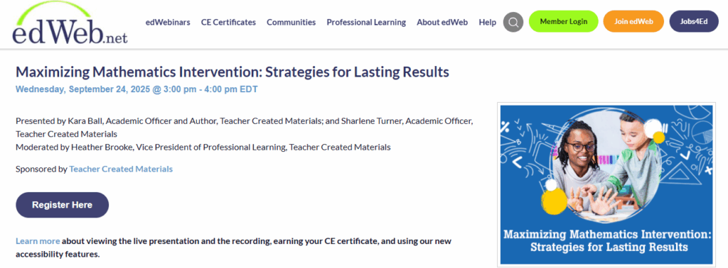 Screenshot: 7. edWeb – Webinar zur Maximierung der mathematischen Intervention
