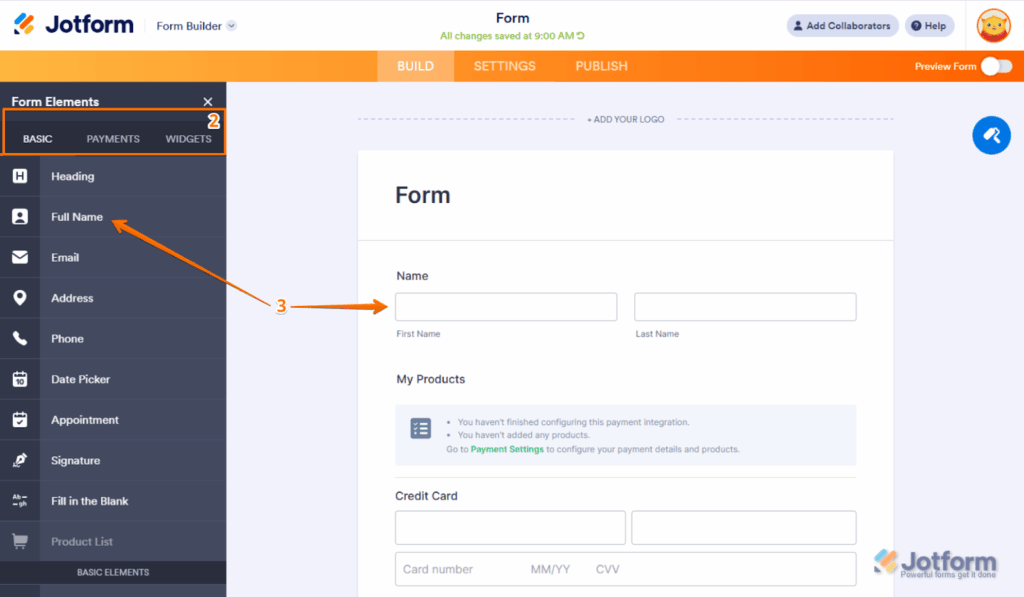 Screenshot: 3. Jotform