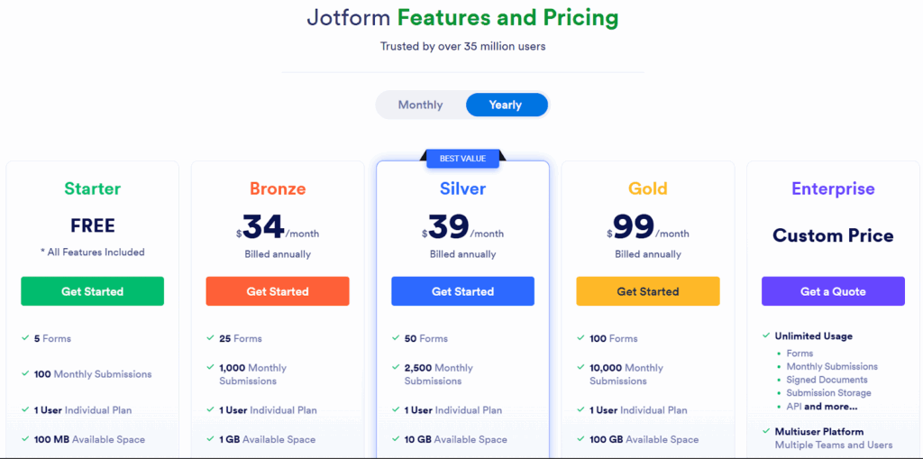 Screenshot: Pricing