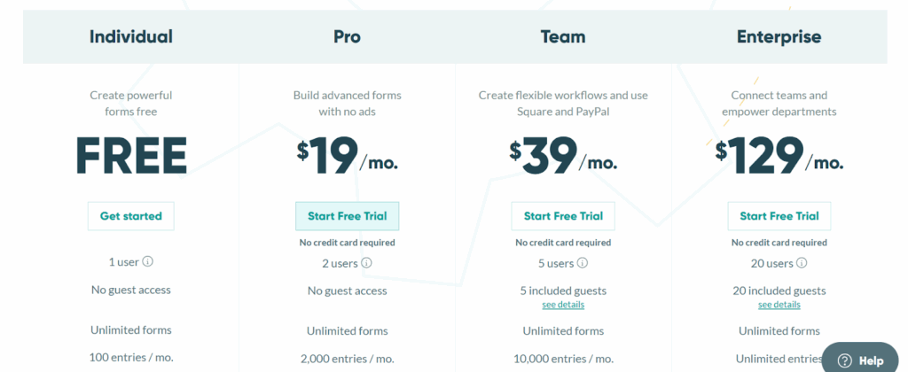 Screenshot: Pricing