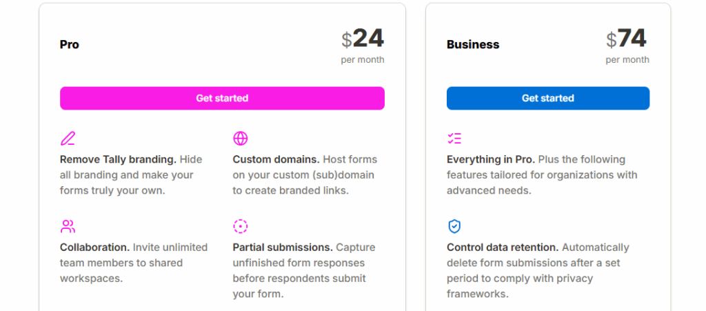 Screenshot: Pricing