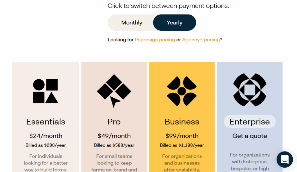 Screenshot: Pricing