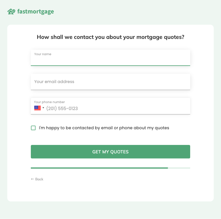 A contact step with a consent checkbox above the submit button