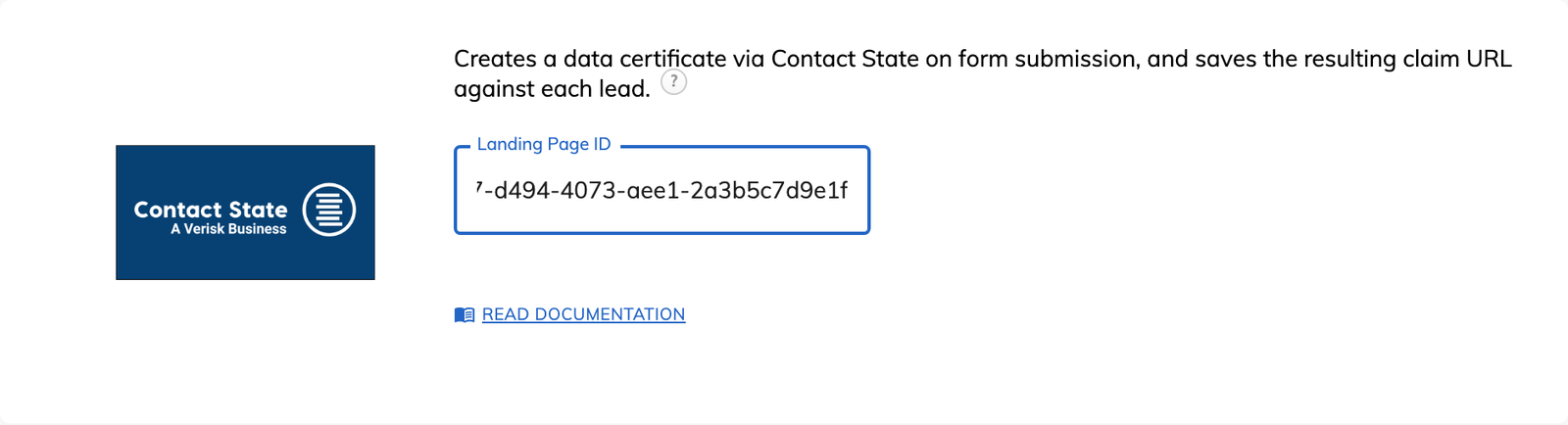 The Contact State card in Growform tracking settings, with a landing page ID