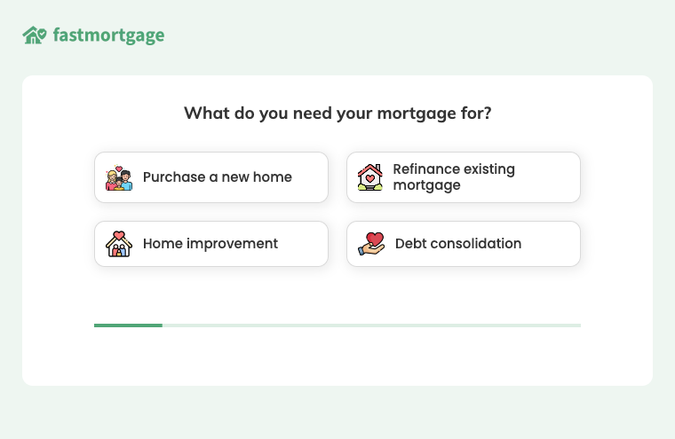 The first qualifying question of a mortgage form, answered with buttons
