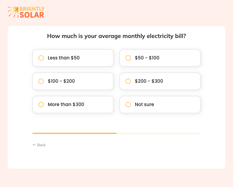 A form step with a line progress bar showing how much is complete