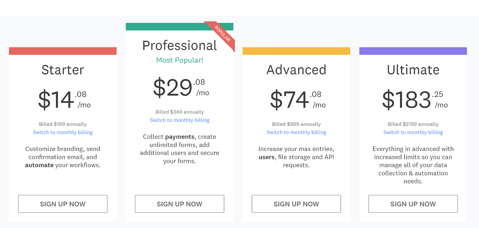 Screenshot: Pricing