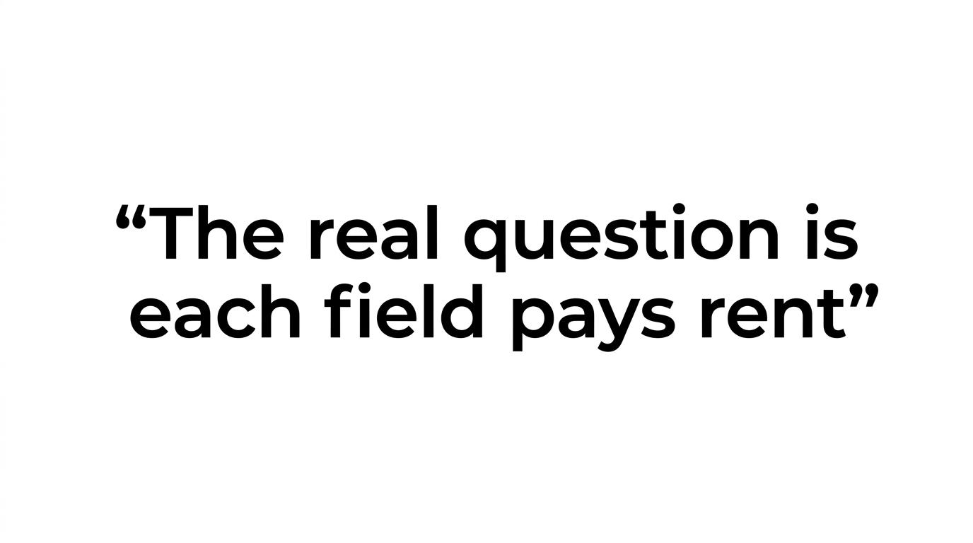 Highlighted quote reading: “The real question is whether each field pays rent.”